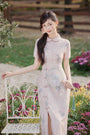 Pastel Pink Floral Modified Cheongsam Dress - Masion Chérie 