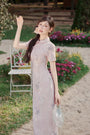 Pastel Pink Floral Modified Cheongsam Dress - Masion Chérie 