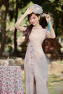 Pastel Pink Floral Modified Cheongsam Dress - Masion Chérie 