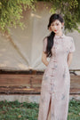 Pastel Pink Floral Modified Cheongsam Dress - Masion Chérie 