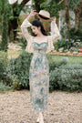 Elegant Floral Corset Midi Dress with Lace Cardigan - Masion Chérie