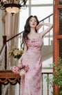 Elegant Pink Floral Mesh Maxi Dress - Masion Chérie