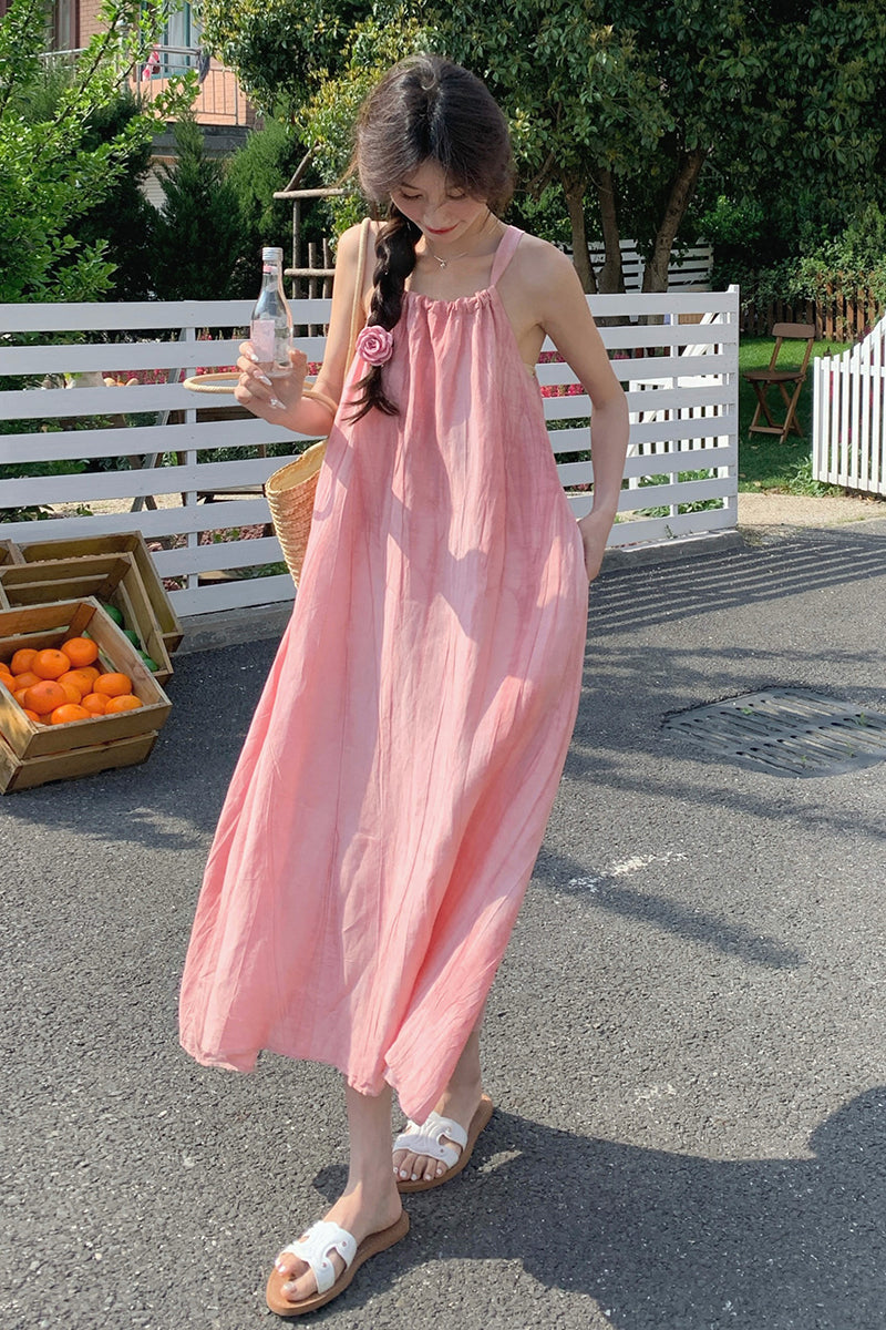 Blush Pink Summer Halter Maxi Dress - Masion Chérie