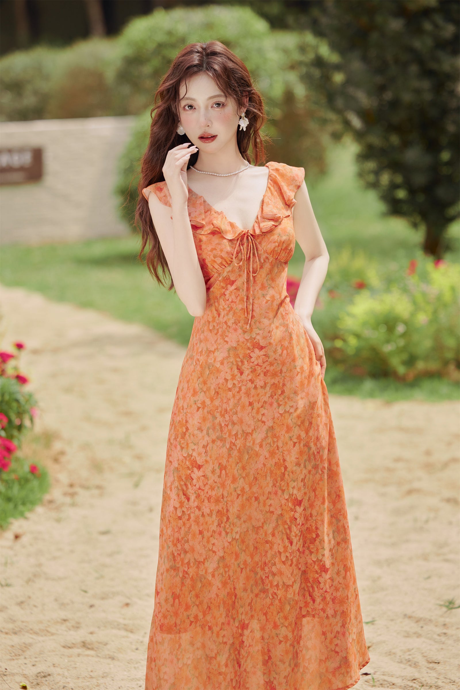 Sunset Bloom Ruffled Floral Maxi Dress - Masion Chérie