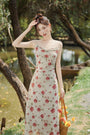 Romantic Floral Cowl Neck Spaghetti Strap Midi Dress