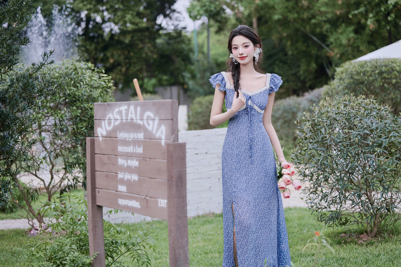 Floral Chiffon Flutter Sleeves Maxi Dress - Masion Chérie