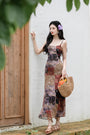 Vintage Patchwork Floral Spaghetti Strap Maxi Dress