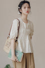 Beige Round Neck Puff Sleeve Blouse - Masion Chérie