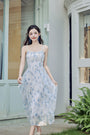 Blue Floral Chiffon Maxi Dress - Masion  Chérie