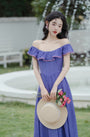 Vintage Blueberry Ruffled Off Shoulder Maxi Dress - Masion Chérie