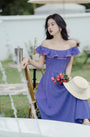 Vintage Blueberry Ruffled Off Shoulder Maxi Dress - Masion Chérie