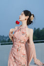 Graceful Floral Halter Neck Modified Cheongsam Dress - Masion Chérie