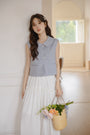 Whimsical Blue Sleeveless Peter Pan Collar Blouse - Masion Chérie