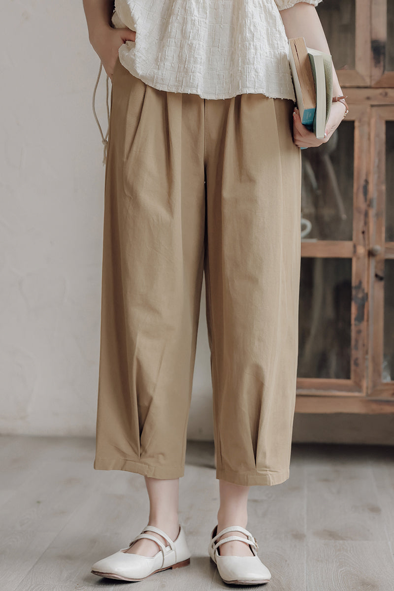 Khaki Casual Wide-Leg Women Capri Pants - Masion Chérie