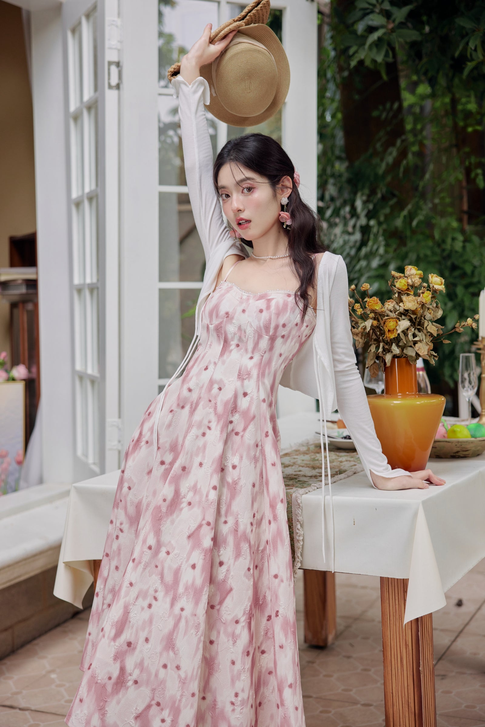 Blush Pink Floral Midi Dress - Masion Chérie