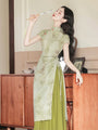 Vintage Green Bamboo Print Two-Piece Cheongsam Dress - Masion Chérie