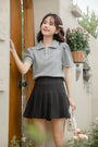 Chic Gray Knit Polo Collared Shirt - Masion Chérie