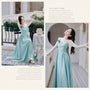 Elegant Aqua French Chic Maxi Dress with Floral Accent - Masion Chérie