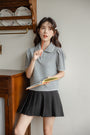 Chic Gray Knit Polo Collared Shirt - Masion Chérie