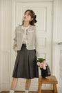 Elegant Ruffled Trim Tweed Jacket