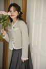 Elegant Ruffled Trim Tweed Jacket