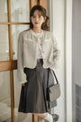 Elegant Ruffled Trim Tweed Jacket