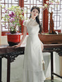 Elegant Ivory Floral Embroidered Cheongsam Two Piece Dress