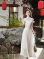 Elegant Ivory Floral Embroidered Cheongsam Two Piece Dress