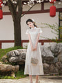 Elegant Ivory Floral Embroidered Cheongsam Two Piece Dress