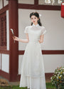 Elegant Ivory Floral Embroidered Cheongsam Two Piece Dress