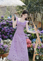 Enchanting Lilac Butterfly Print Ruffle Sleeve Maxi Dress - Masion Chérie