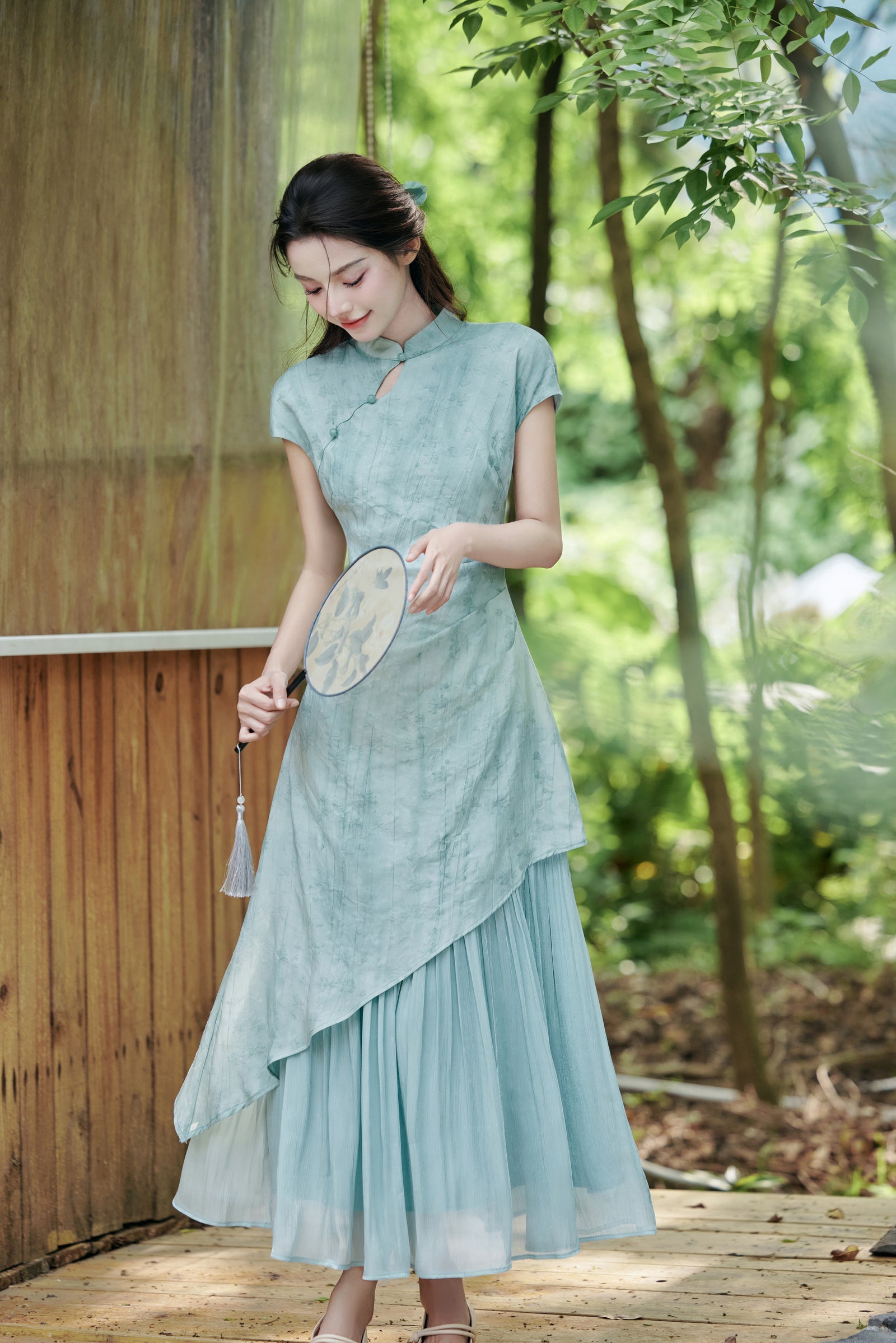 Modified Cheongsam Short-Sleeve Long Dress - Masion Chérie