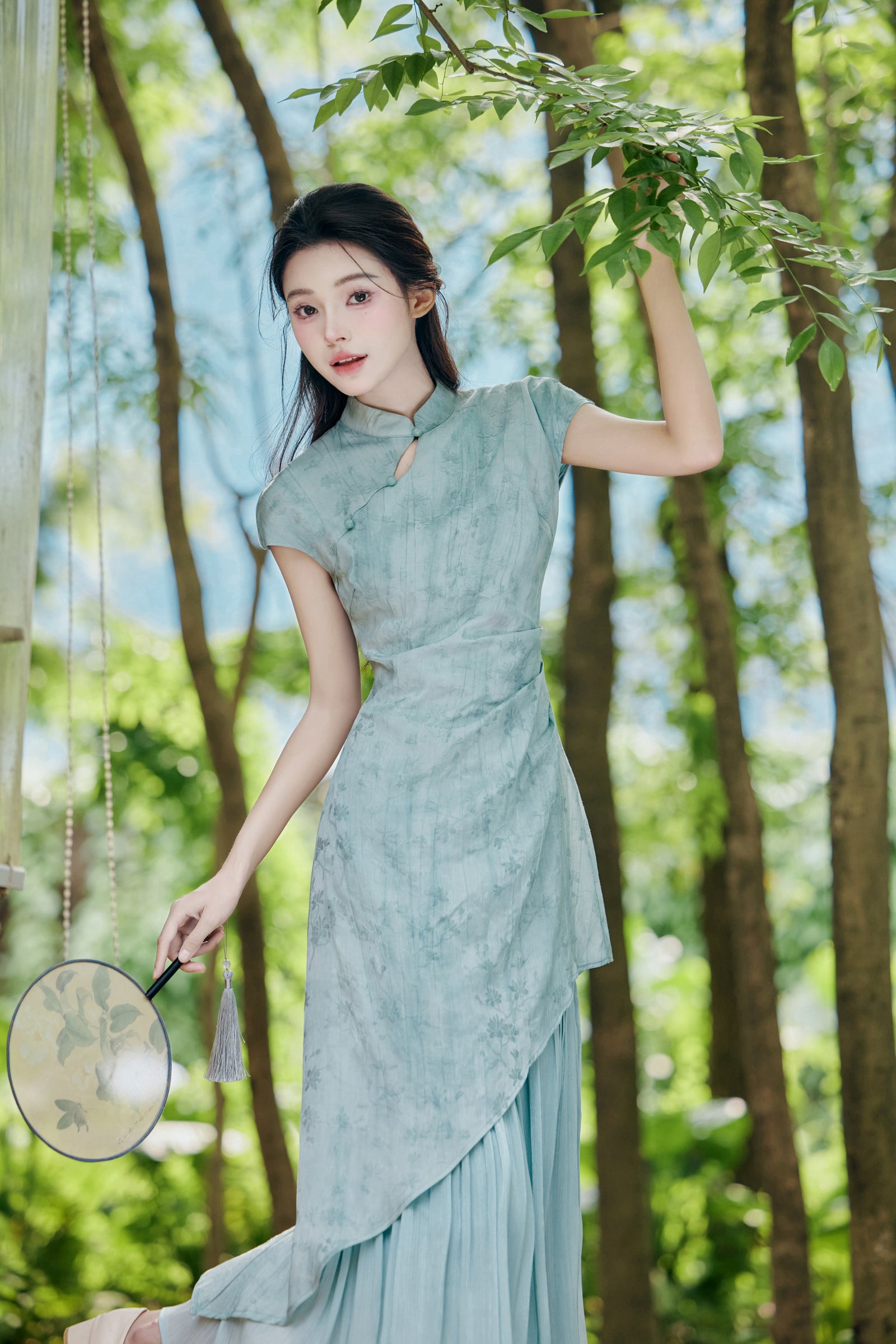 Modified Cheongsam Short-Sleeve Long Dress - Masion Chérie