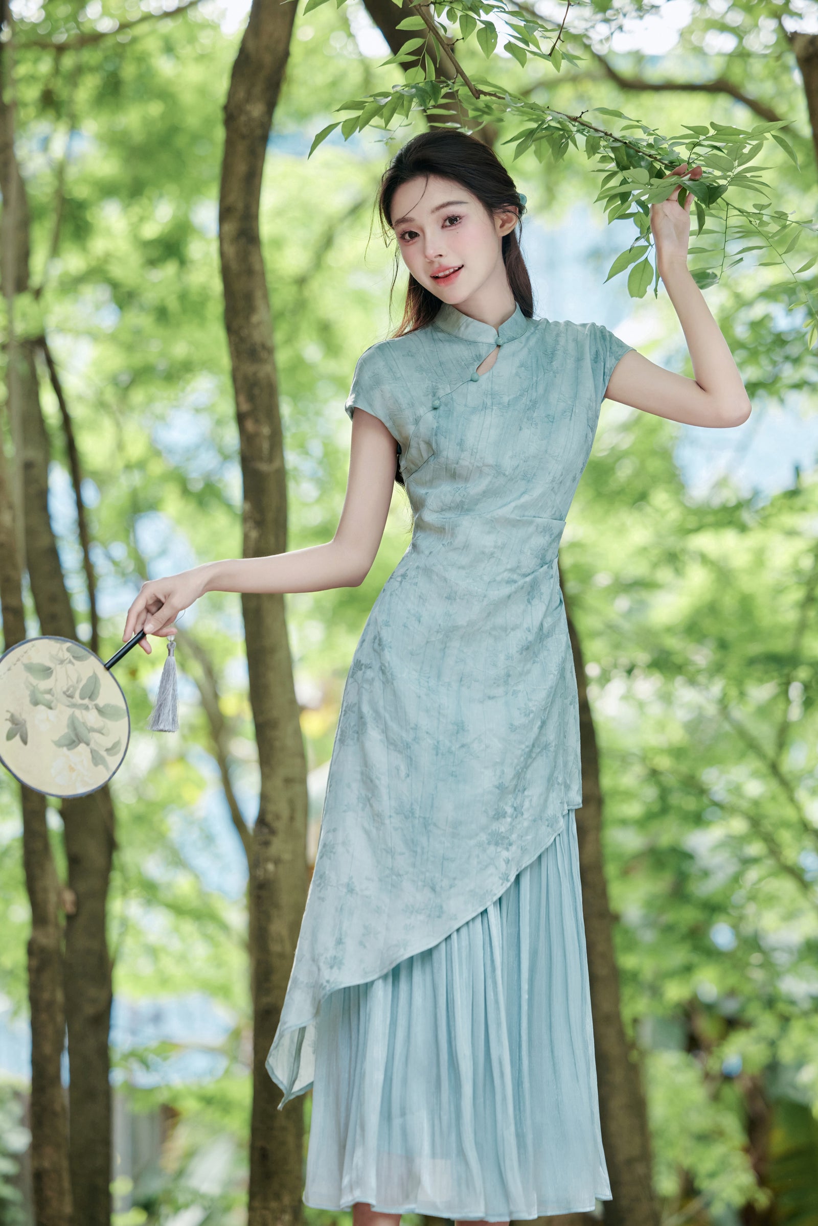 Modified Cheongsam Short-Sleeve Long Dress - Masion Chérie