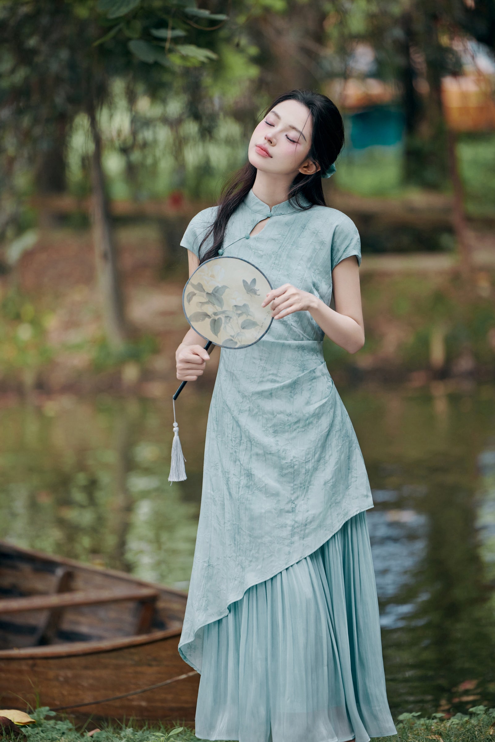 Modified Cheongsam Short-Sleeve Long Dress - Masion Chérie