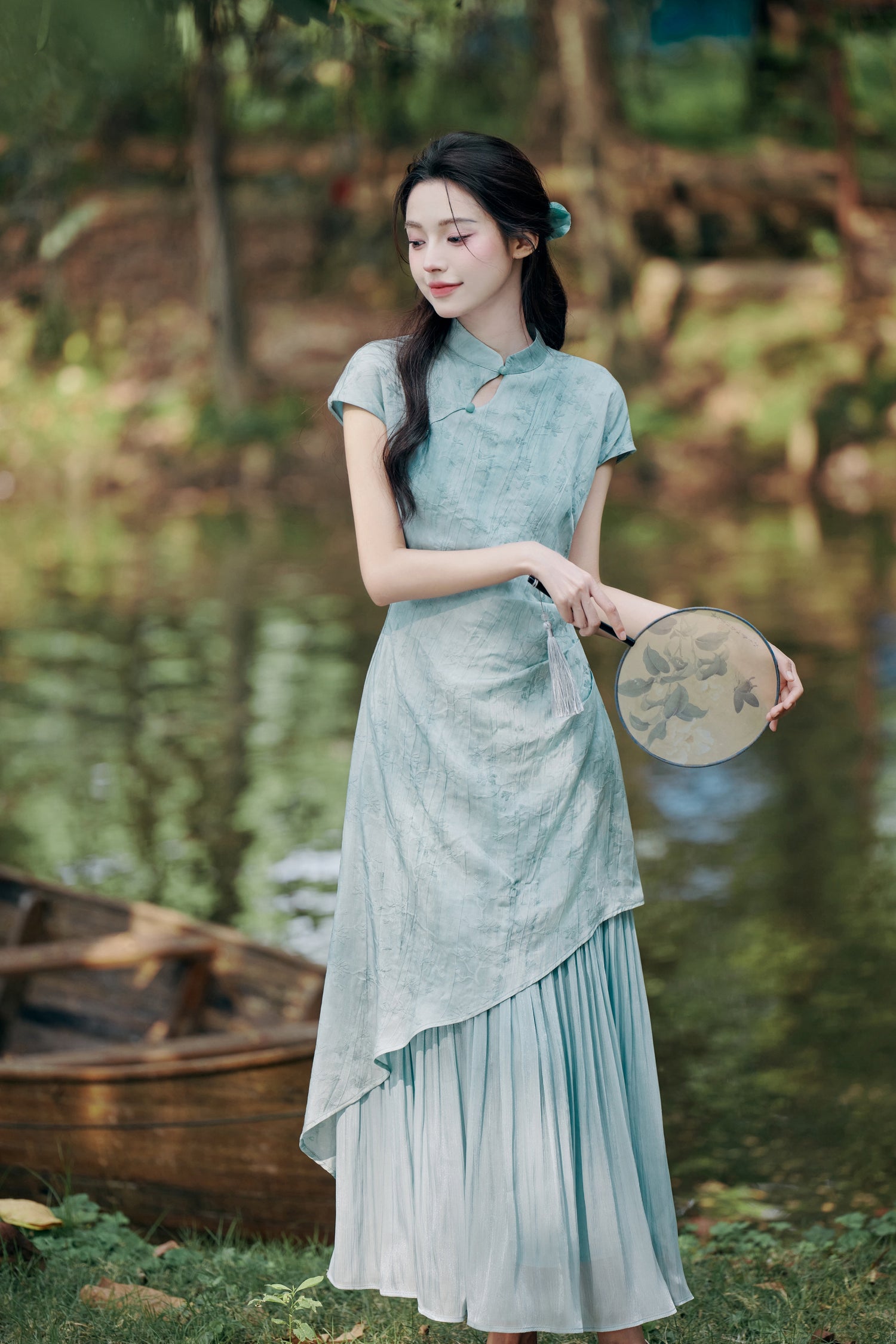 Modified Cheongsam Short-Sleeve Long Dress - Masion Chérie