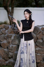 Elegant Black Cheongsam Top and Floral Maxi Culotte Set