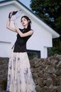 Elegant Black Cheongsam Top and Floral Maxi Culotte Set