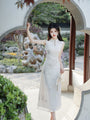 Elegant Embroidered Ivory Silk Cheongsam Dress