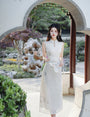 Elegant Embroidered Ivory Silk Cheongsam Dress