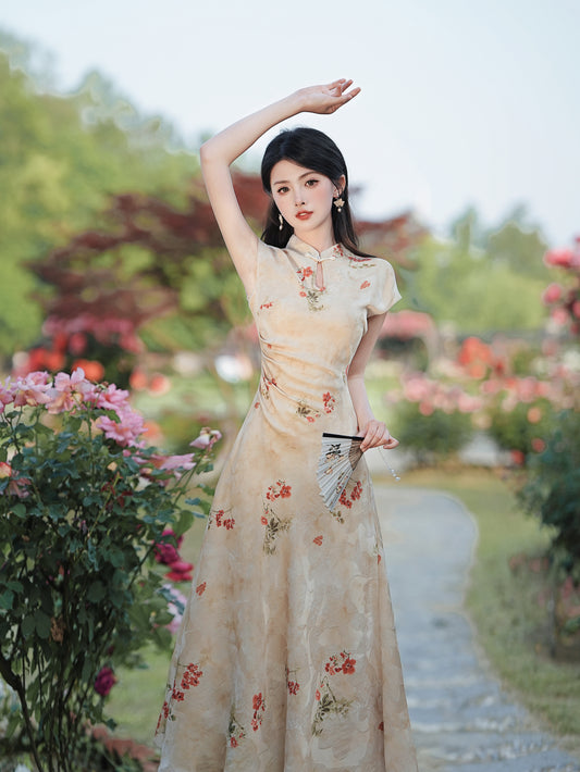 Floral Cheongsam Maxi Dress - Masion Chérie