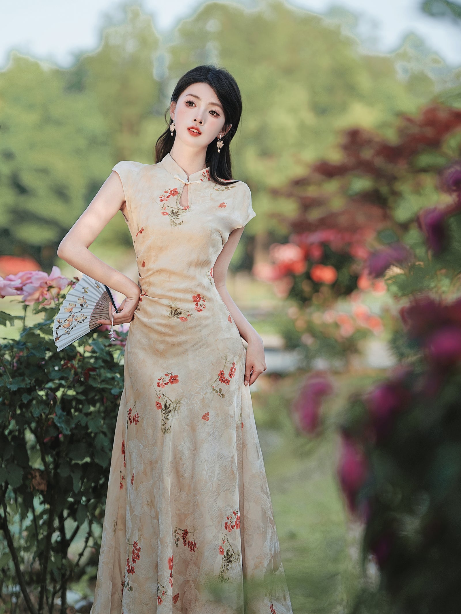 Floral Cheongsam Maxi Dress - Masion Chérie