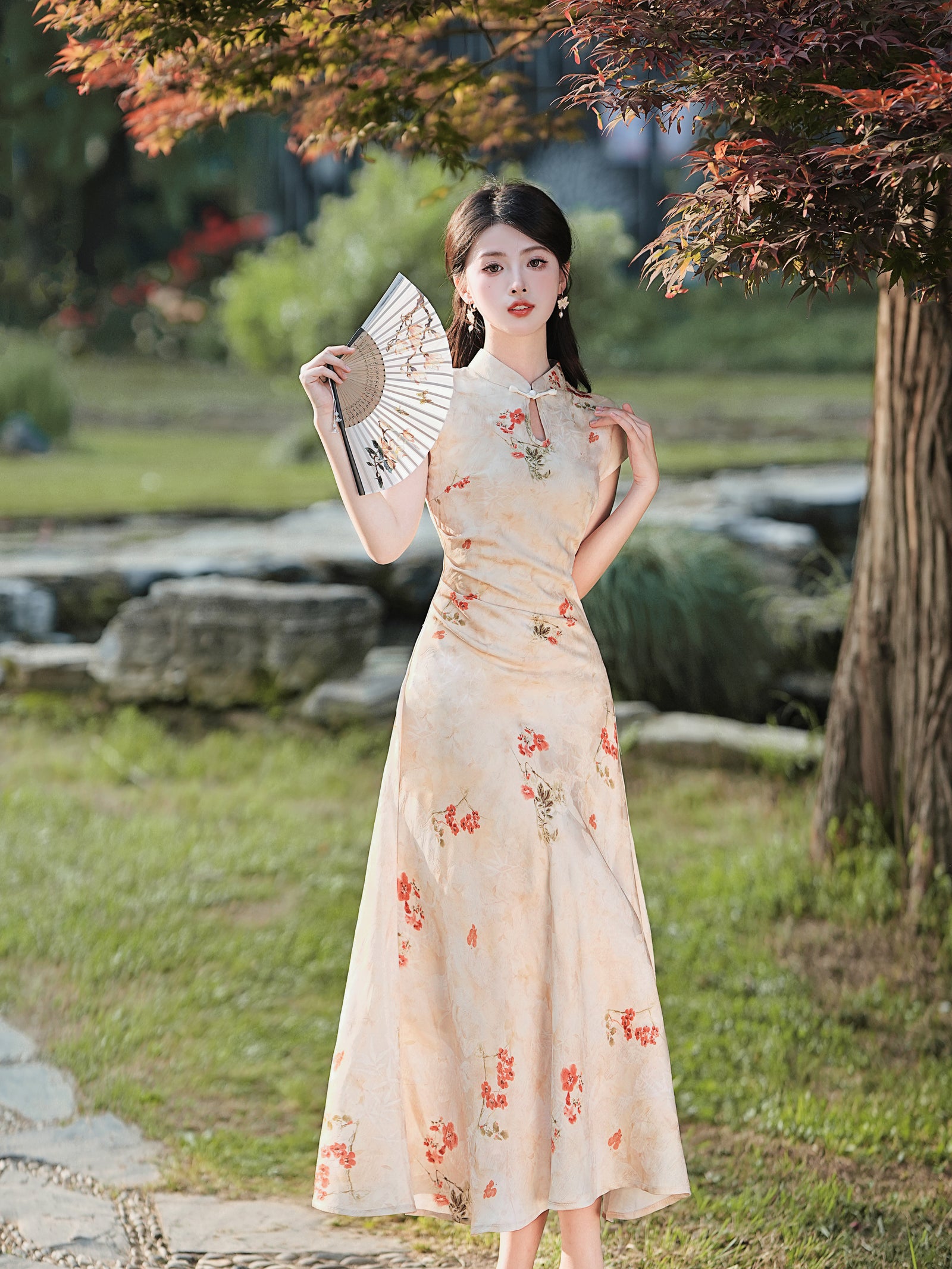 Floral Cheongsam Maxi Dress - Masion Chérie