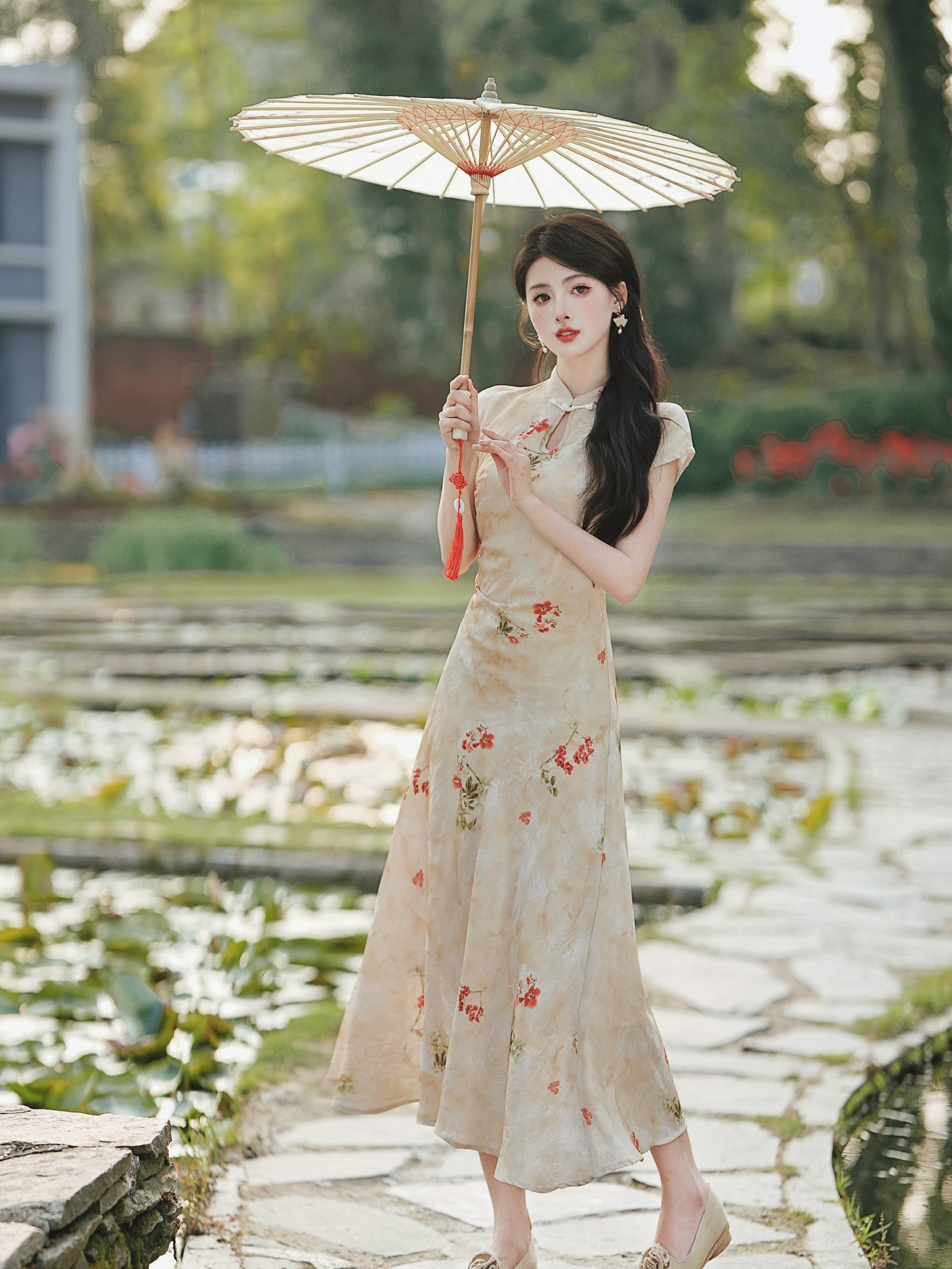 Floral Cheongsam Maxi Dress - Masion Chérie