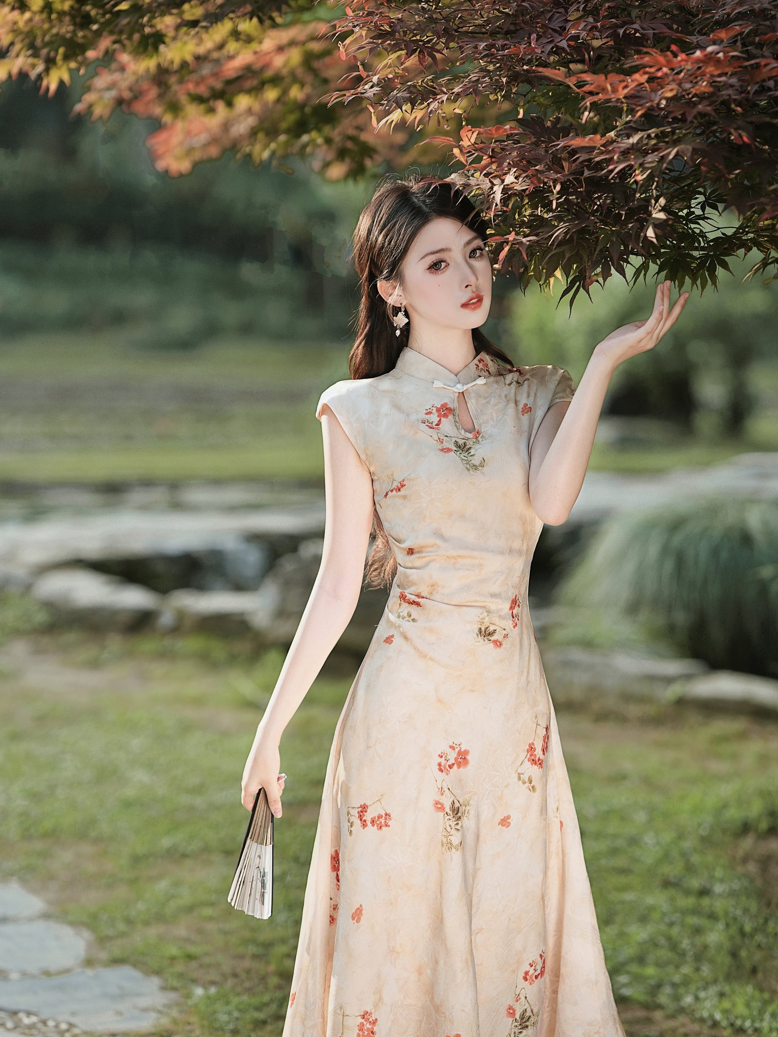 Floral Cheongsam Maxi Dress - Masion Chérie