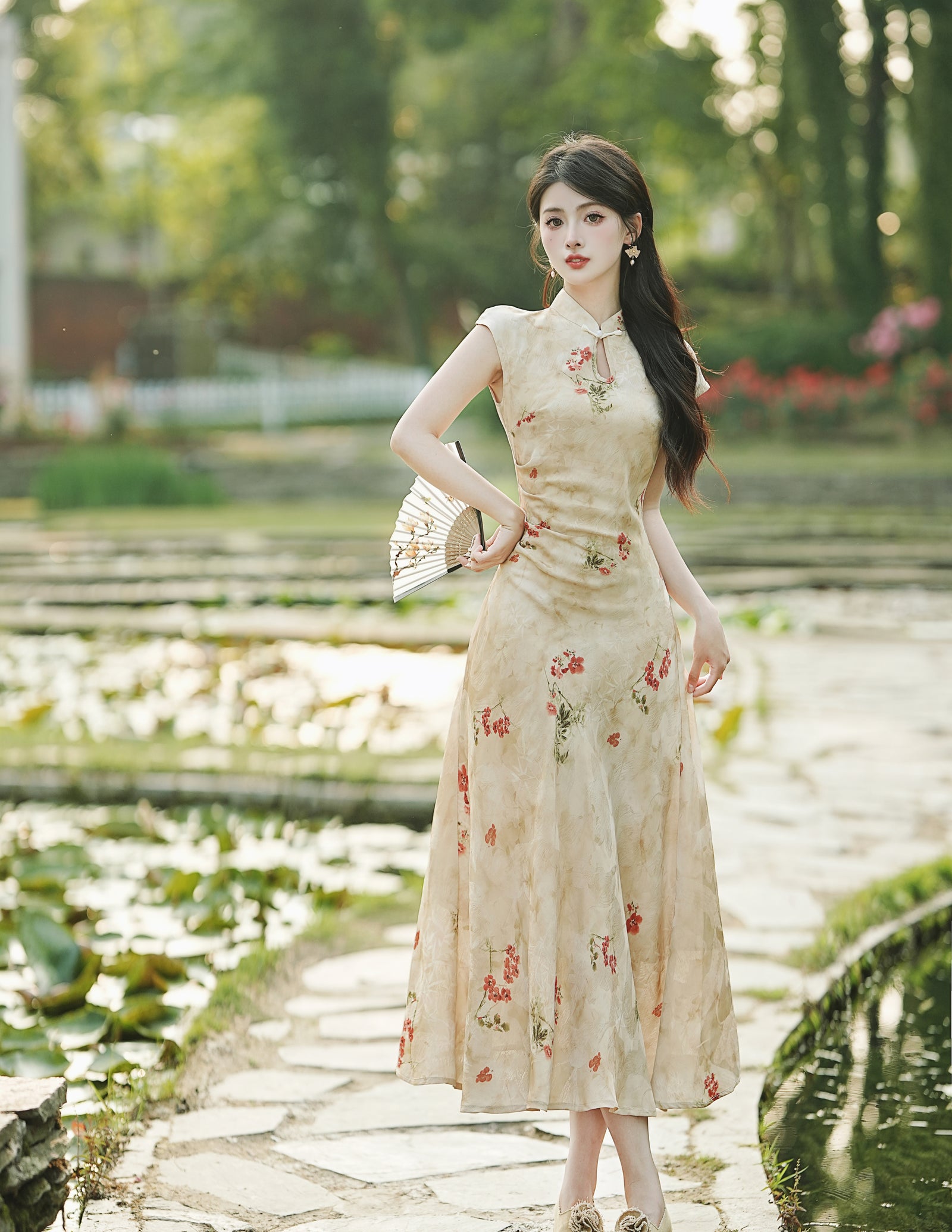 Floral Cheongsam Maxi Dress - Masion Chérie