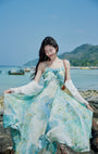 Ocean Blue Ruffled Strap Floral Maxi Dress - Masion Chérie