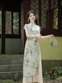 Elegant Green Ink Wash Modified Cheongsam Two-Piece Dress - Masion Chérie 