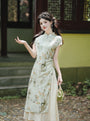 Elegant Green Ink Wash Modified Cheongsam Two-Piece Dress - Masion Chérie 