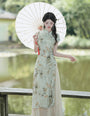 Elegant Green Ink Wash Modified Cheongsam Two-Piece Dress - Masion Chérie 